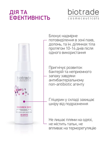 СПРЕЙ АНТИПЕРСПІРАНТ ДЛЯ ТІЛА ТРИВАЛОЇ ДІЇ ODOREX / &laquo;10 ДНІВ БЕЗ ПОТУ ТА ЗАПАХУ&raquo; 40 мл АНТИПЕРСПІРАНТ ДЛЯ ТІЛА ТРИВАЛОЇ ДІЇ ODOREX / &laquo;10 ДНІВ БЕЗ ПОТУ ТА ЗАПАХУ&raquo; фото